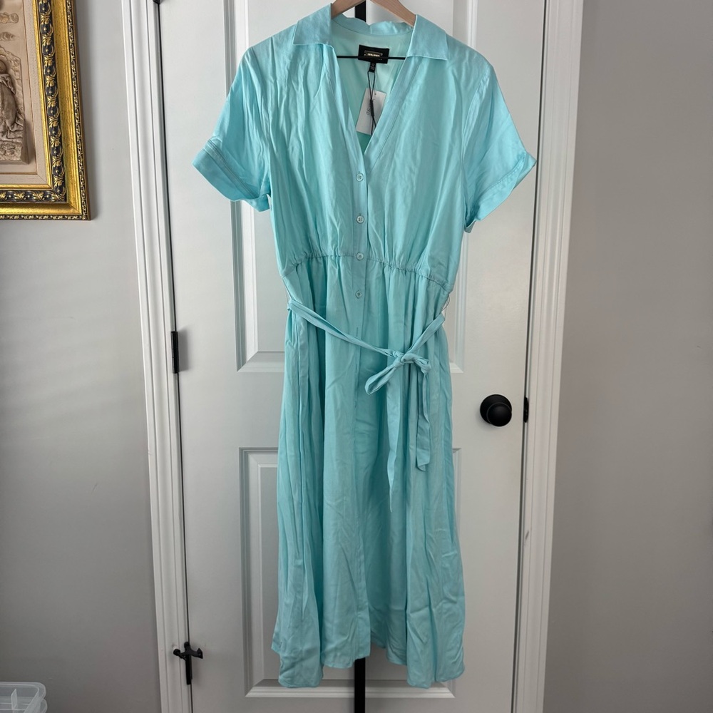 Alexia Admor Aqua Blue Button Front Tie Waist Midi Dress NWT Size 12